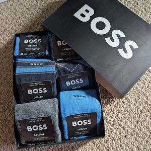 Boss Men's Casual Socks 6 Pack With Gift Box And Bag - Blue, Gray, Black